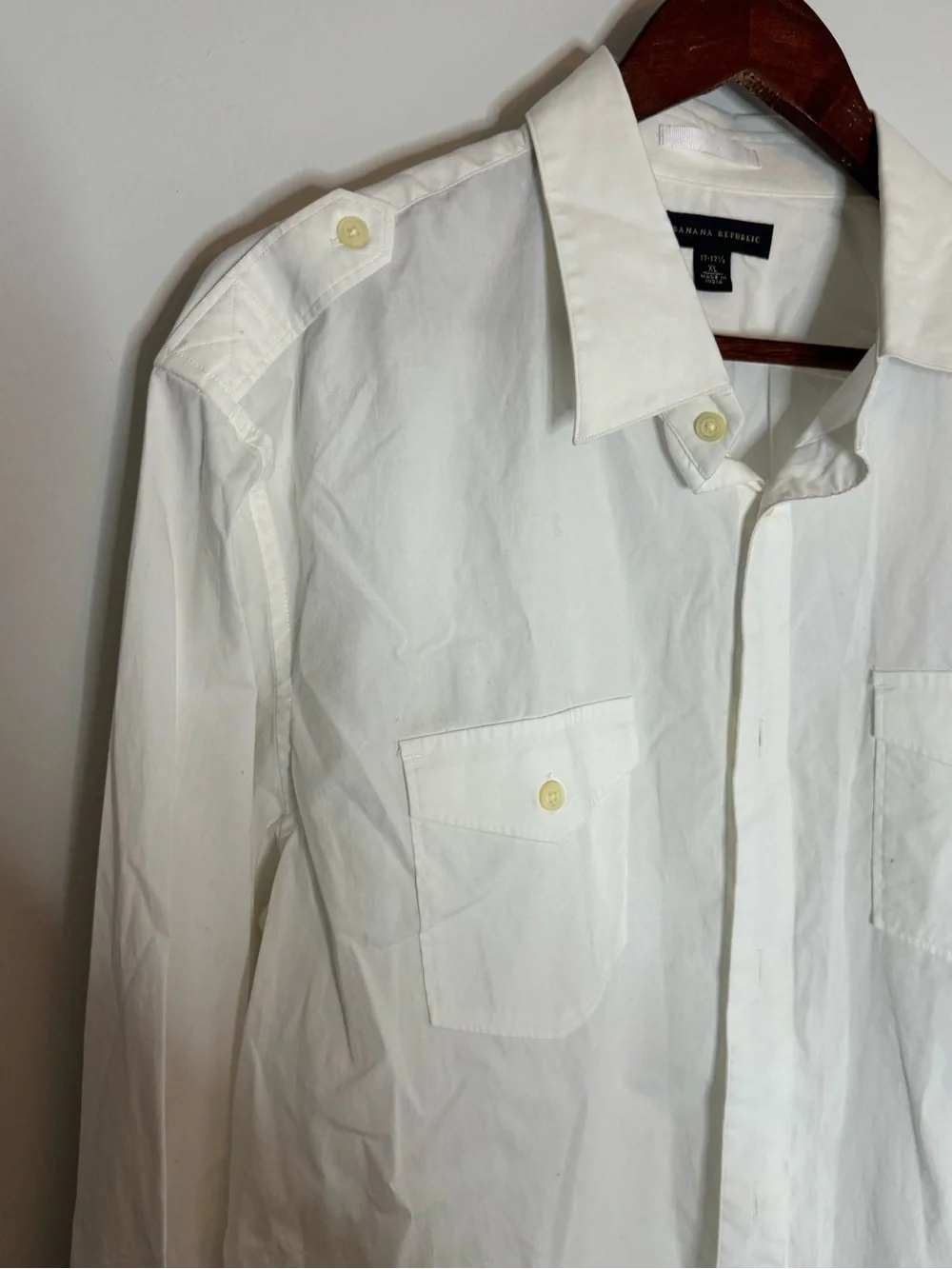 Banana Republic White Men's Military Button-Up Shirt